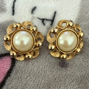 Elegant Gold and Pearl Clip on  Earrings